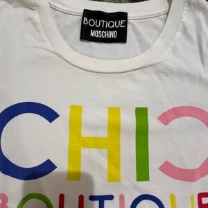 Moschino White Tee with Colorful Graphic